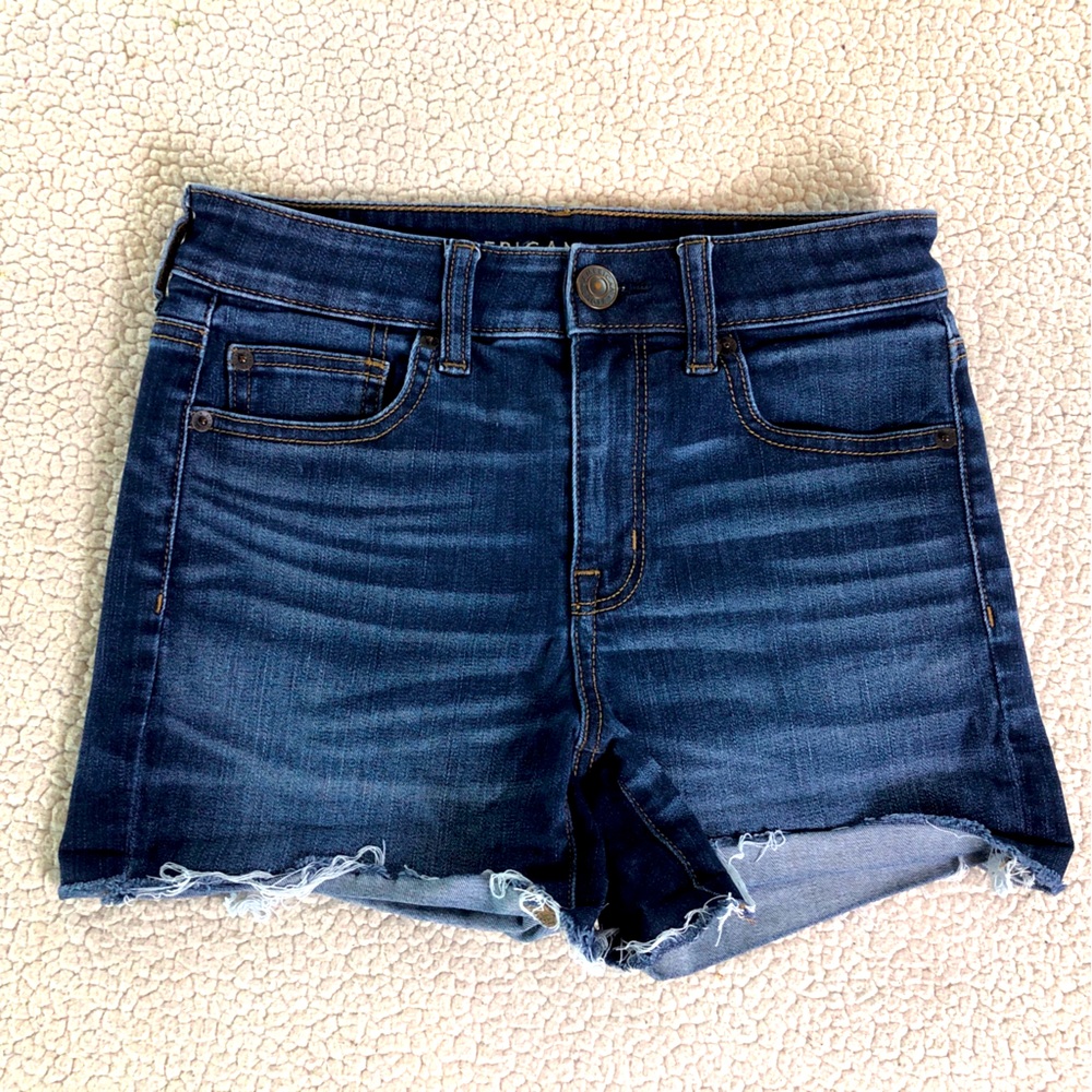 American Eagle Women S:4 Next Level Stretch Hi Rise Shortie Dark Wash Jean Short
